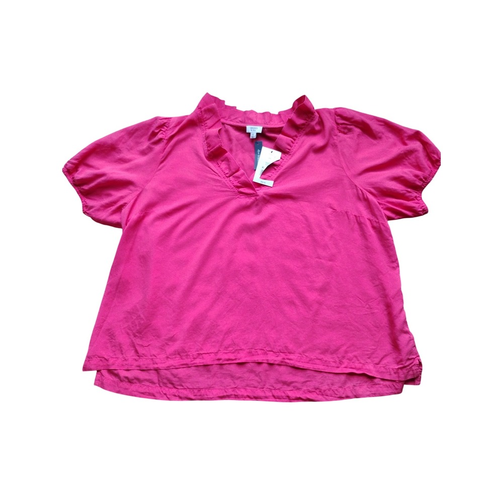 NWT Crown & Ivy Coral Vibe Ruffle V-Neck Tencel Blouse Top 4X